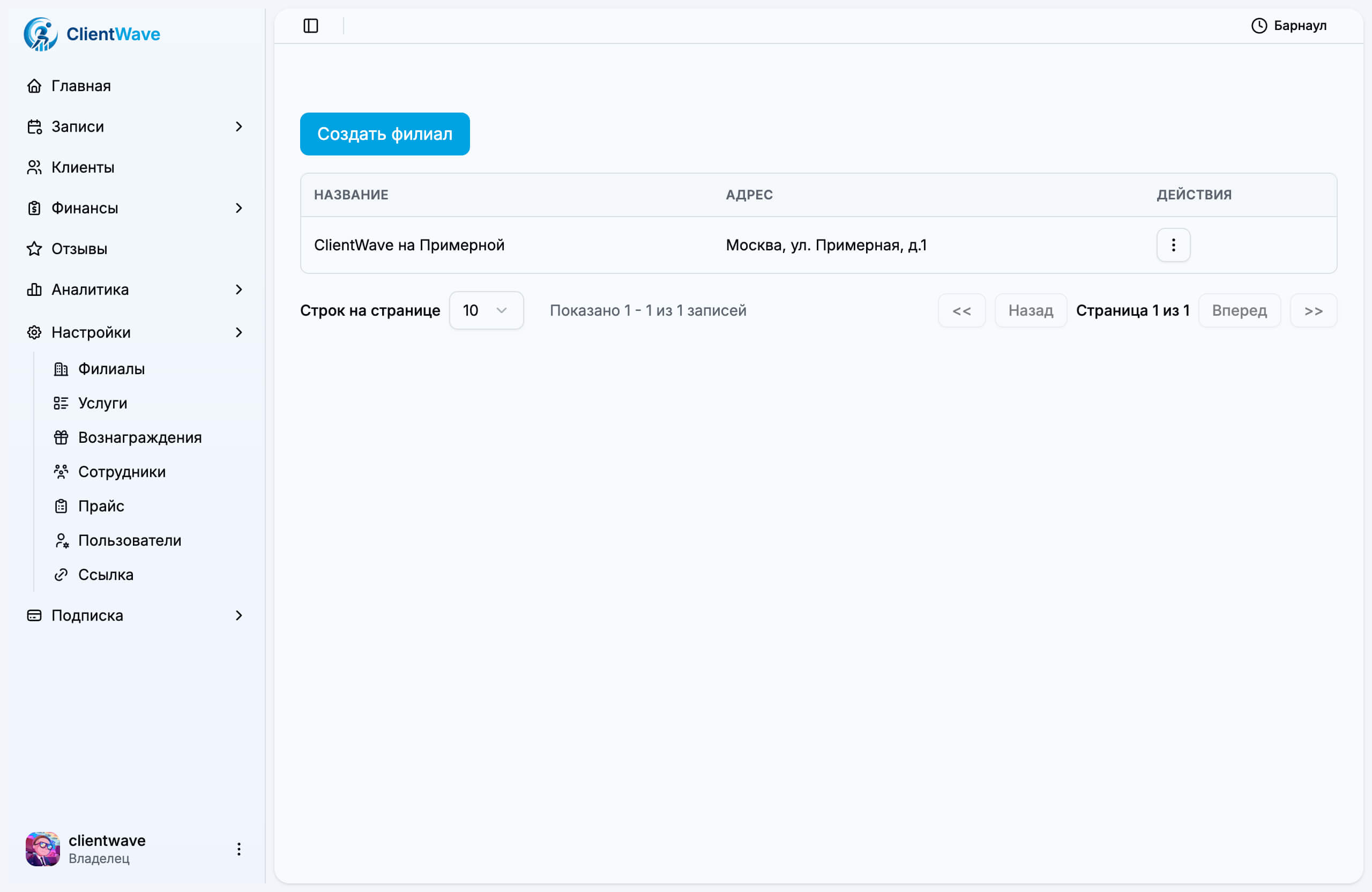 Список филиалов